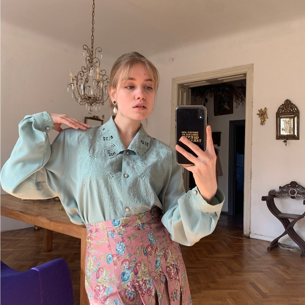 Sage embroidered blouse